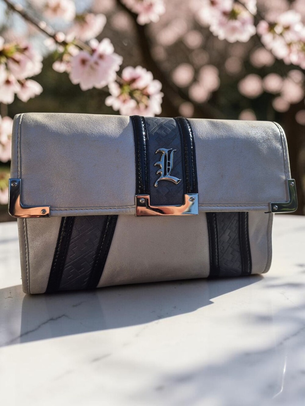 L.A.M.B.  Vintage "Catania" Frosted Pearl Leather Clutch